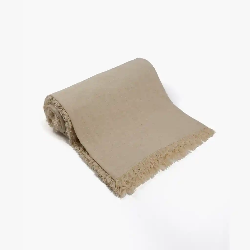 Manta Boho Algodón Flecos Beige