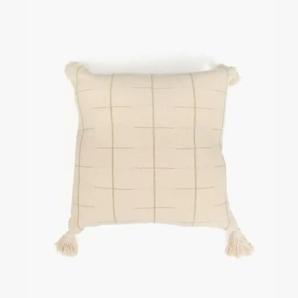 Cojín Boho Algodón Detalle Costuras 45 X 45 Cm Beige
