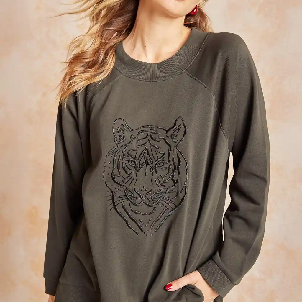 Polerón Boho Tigre S Verde Musgo