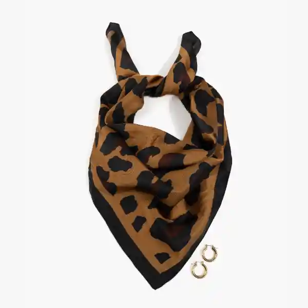 Set Pañuelo Y Aros Animal Print Negro