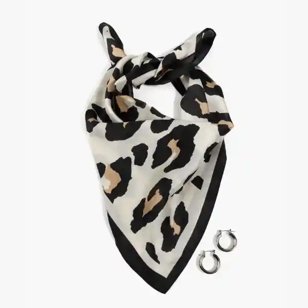 Set Pañuelo Y Aros Animal Print Beige