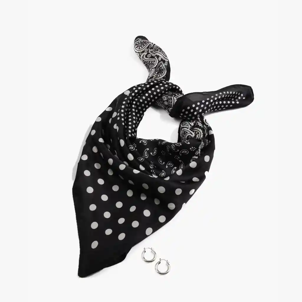 Set Pañuelo Y Aros Mix Pasly Negro