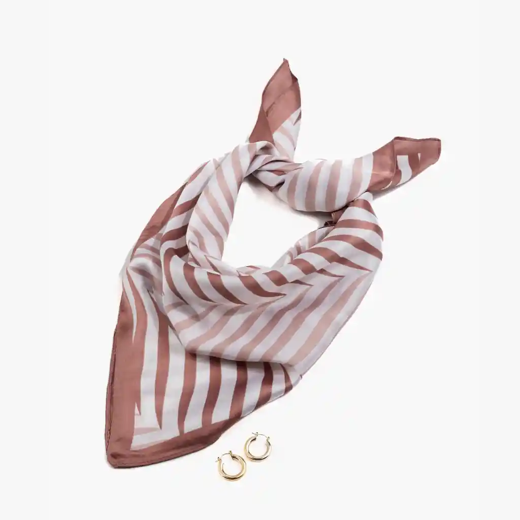 Set Pañuelo Y Aros Líneas Rosado