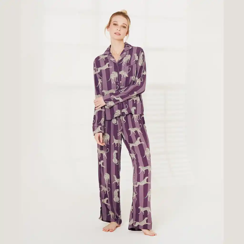 Pijama Dreamy Rayas Tigres Xl Morado