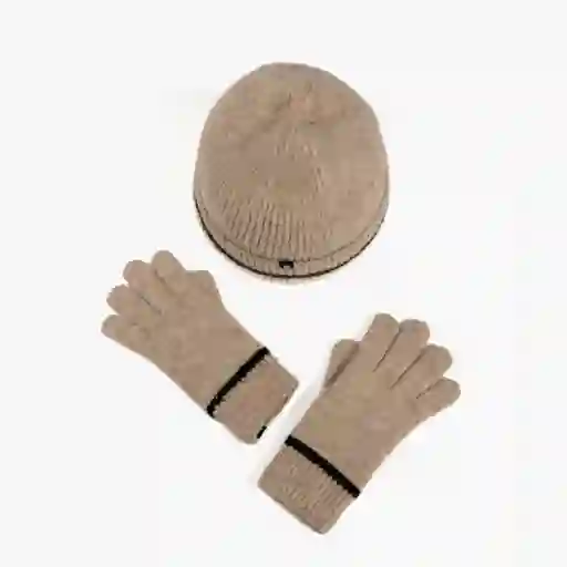 Set Gorro Y Guantes Líneas Beige