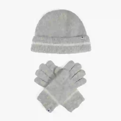 Set Gorro Y Guantes Líneas Gris