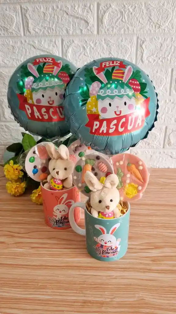 Tazón De Pascua Con Dos Paletas Y Peluche