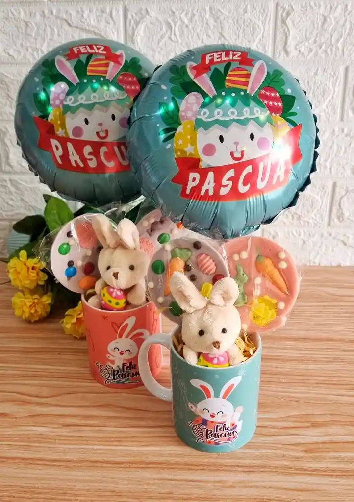 Tazón De Pascua Con Dos Paletas Y Peluche
