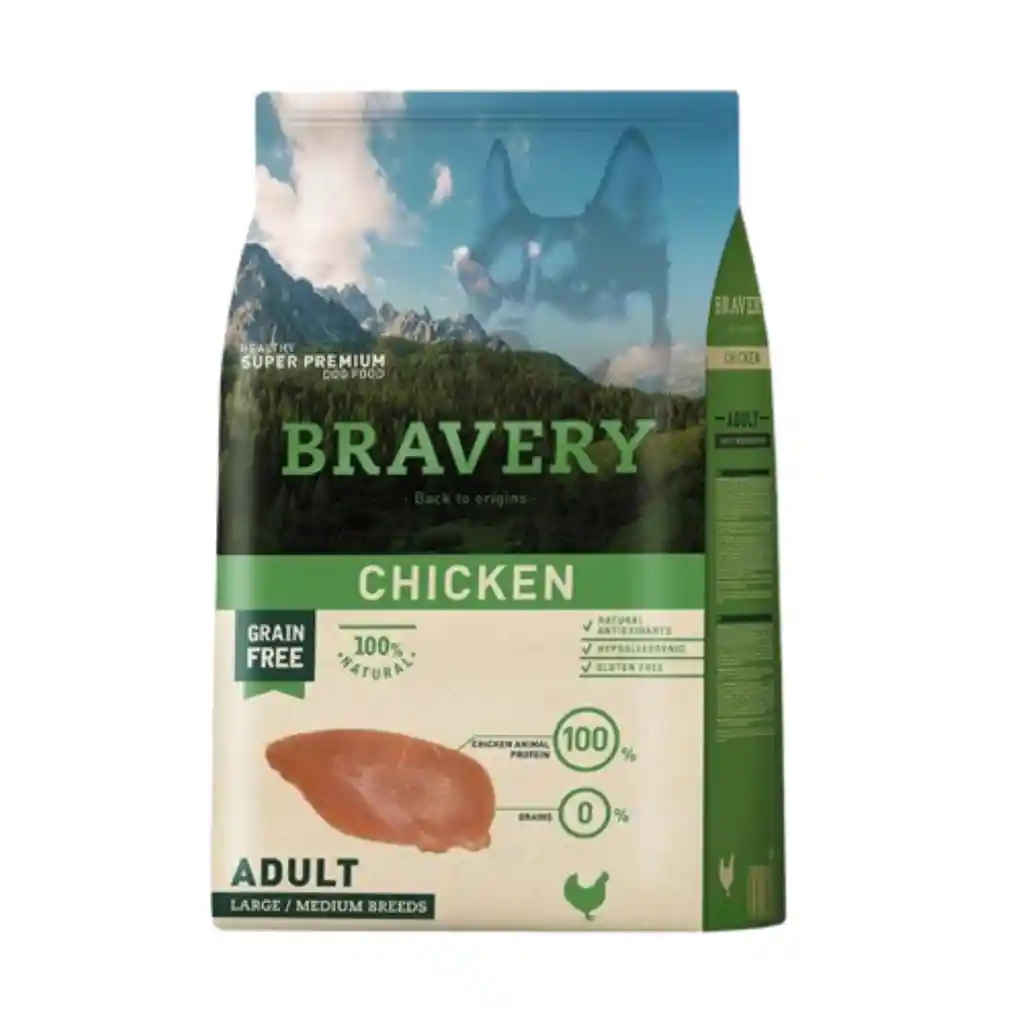 Bravery, Perro Adulto, Raza Mediana Y Grande, Sabor Pollo (12kg)