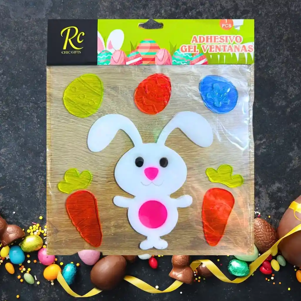 🐰 Adhesivo Gel Para Ventanas Con Conejo Y Zanahorias | Decoración De Pascua Infantil