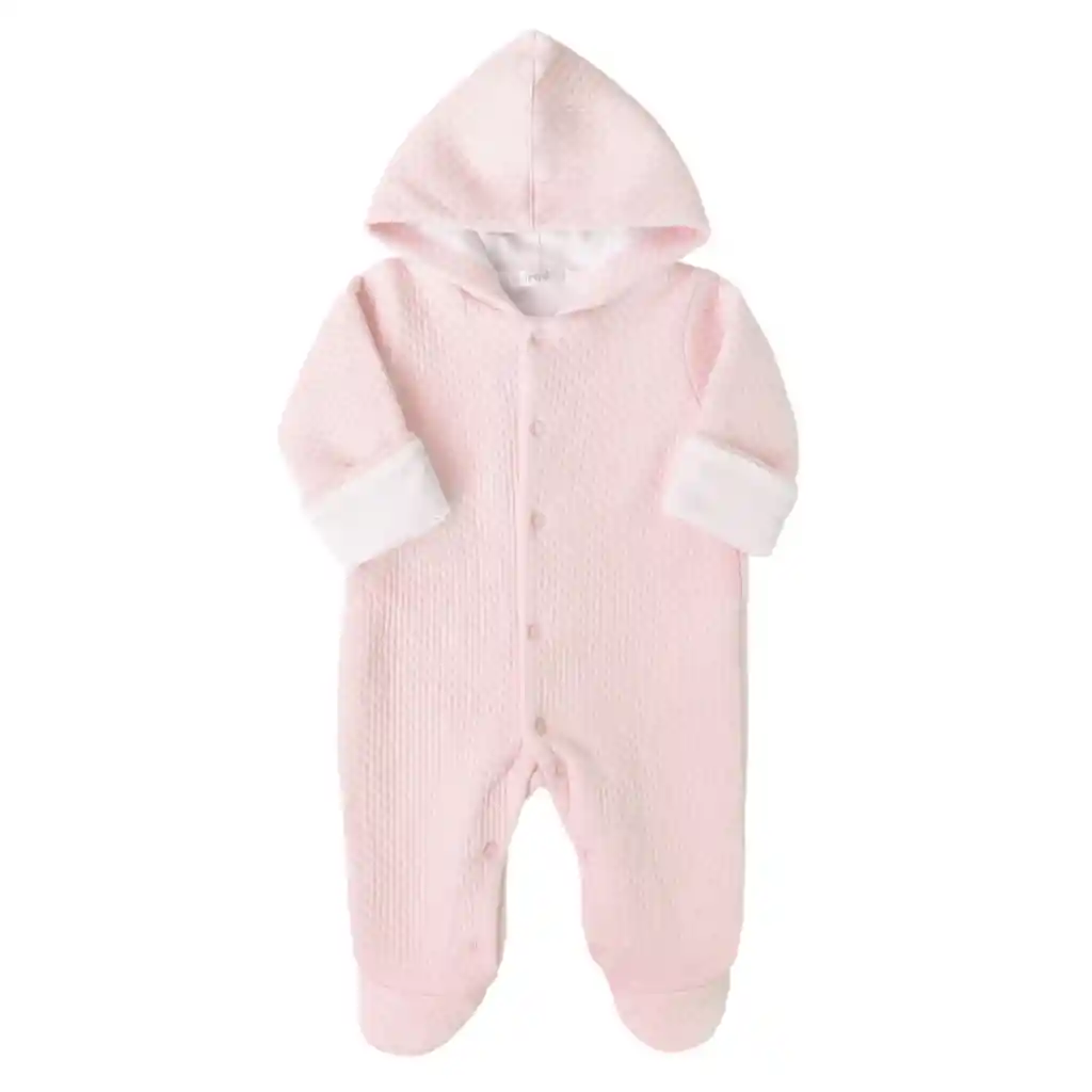 Enterito Acolchado Con Capucha Rosa (3/6 Meses)