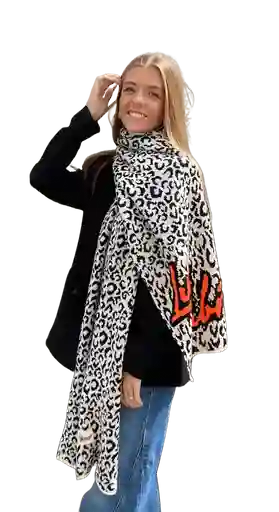 Bufanda Coquette Leopardo Beige-negro Letras Naranjas