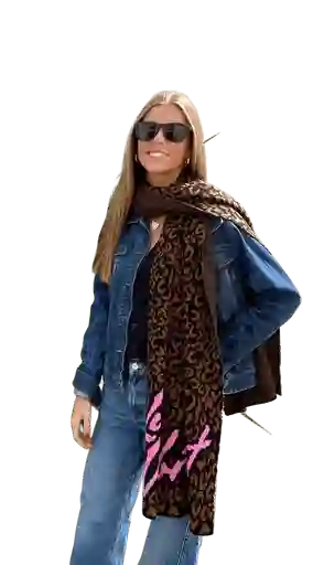 Bufanda Coquette Leopardo Negro-café Letras Rosa