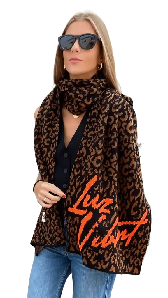 Bufanda Coquette Leopardo Negro-café Letras Naranjas