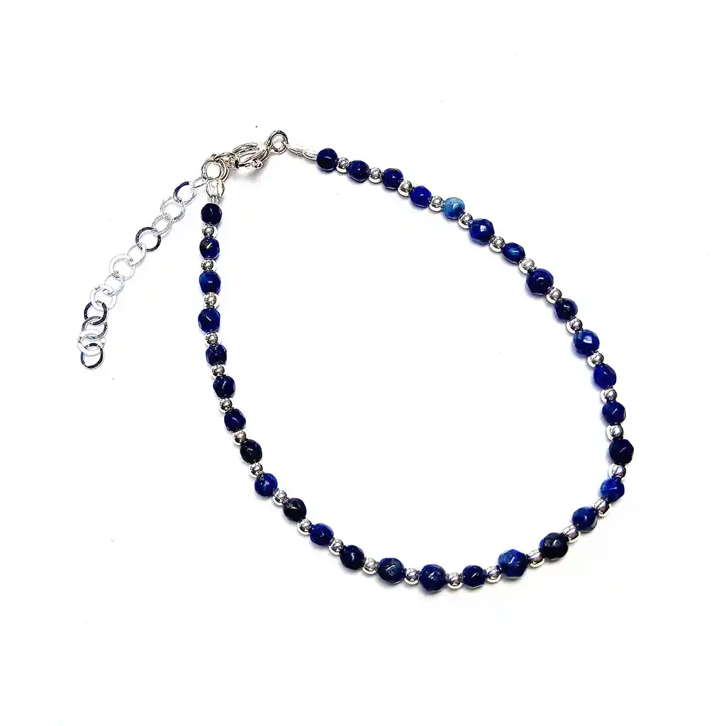 Pulsera Bolitas Lapislázuli Plata Fina 925