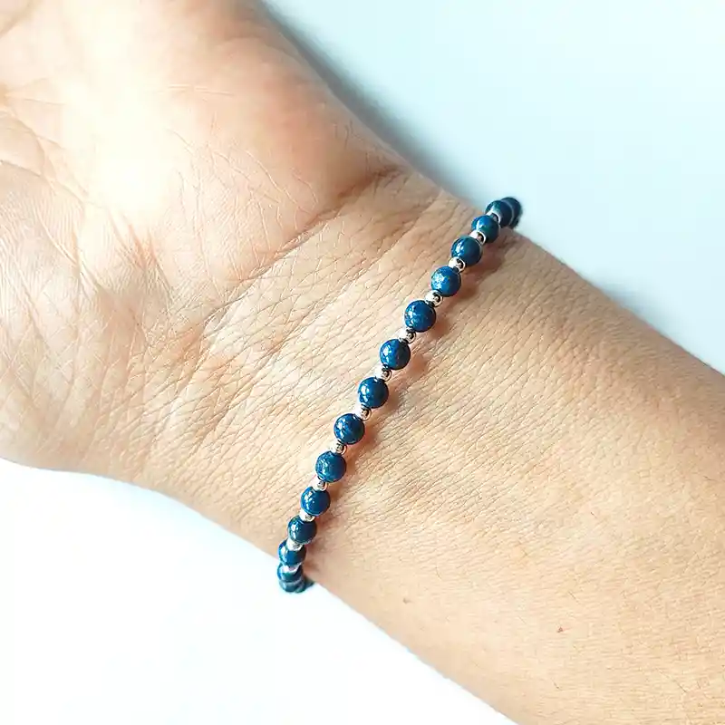 Pulsera Bolitas Lapislázuli Plata Fina 925
