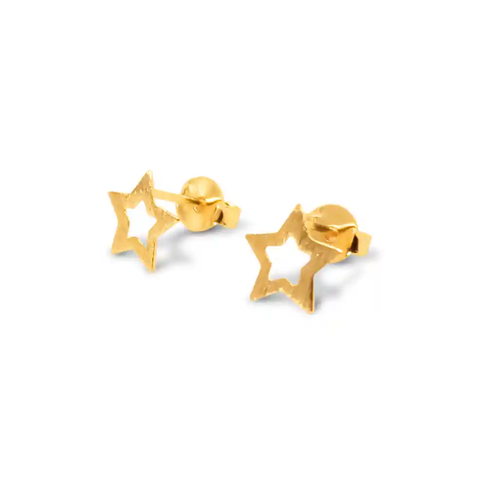 Aros Estrella Calada 8mm Enchapado Oro 18 K