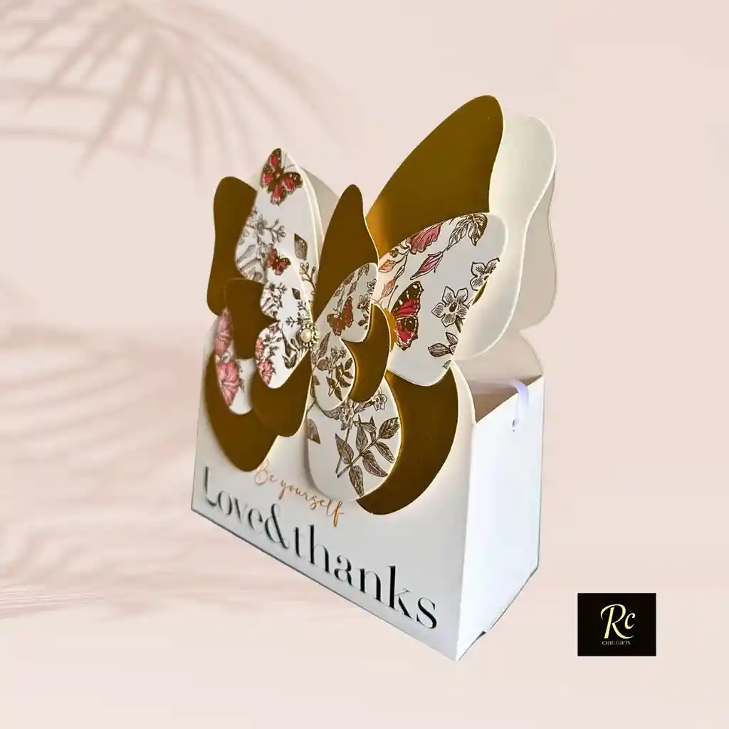 Bolsa De Regalo Rectangular Con Mariposas En Relieve Y Colgante (21.5x18x10 Cm ) Para Regalo