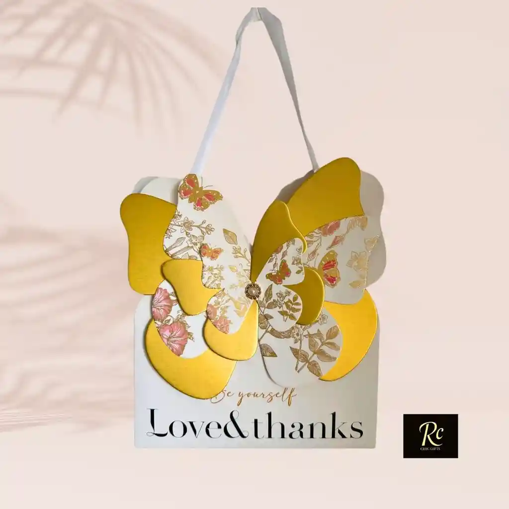 Bolsa De Regalo Rectangular Con Mariposas En Relieve Y Colgante (21.5x18x10 Cm ) Para Regalo