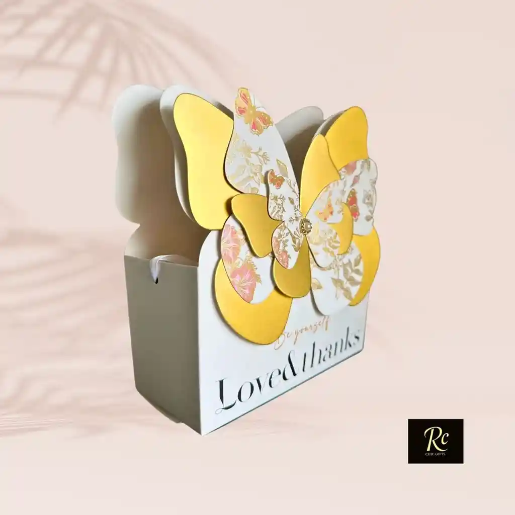 Bolsa De Regalo Rectangular Con Mariposas En Relieve Y Colgante (21.5x18x10 Cm ) Para Regalo