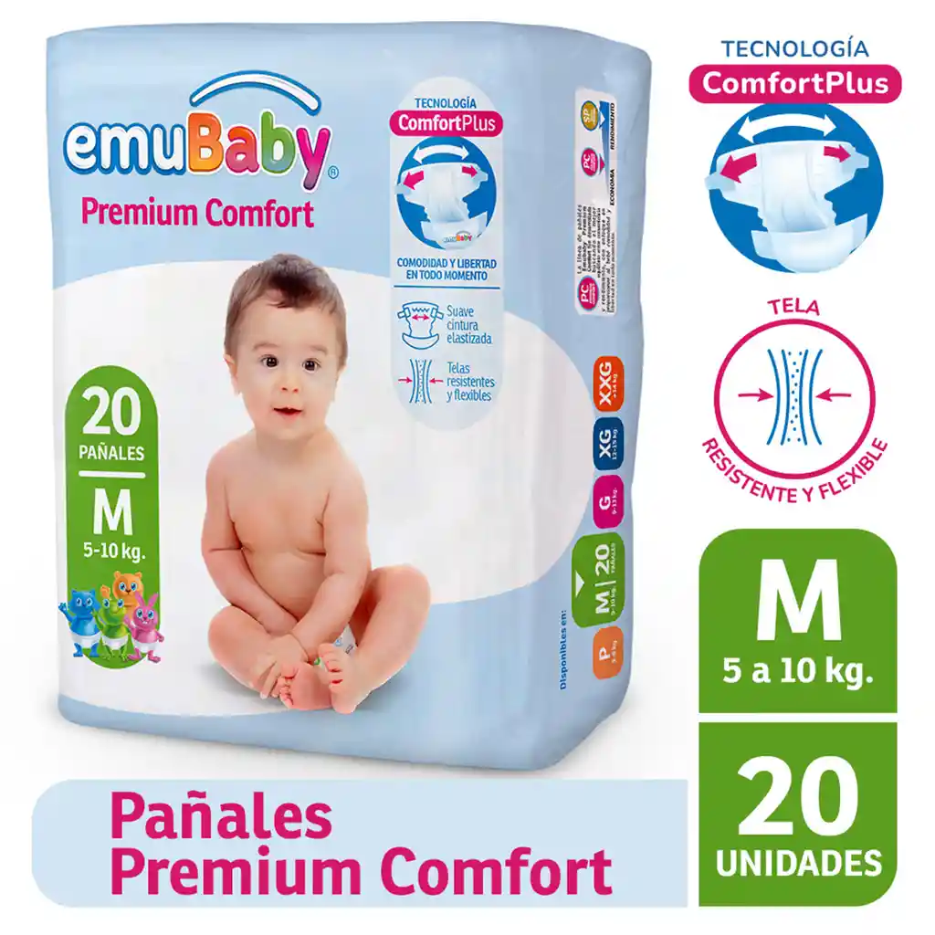 Emubaby Pañal Premium Comfort Talla M 20 Unidades