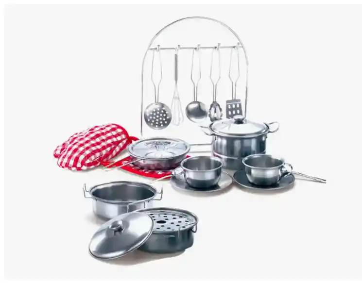 Juego Ollas Bateria Para Niños Y Niñas Acero Inoxidable