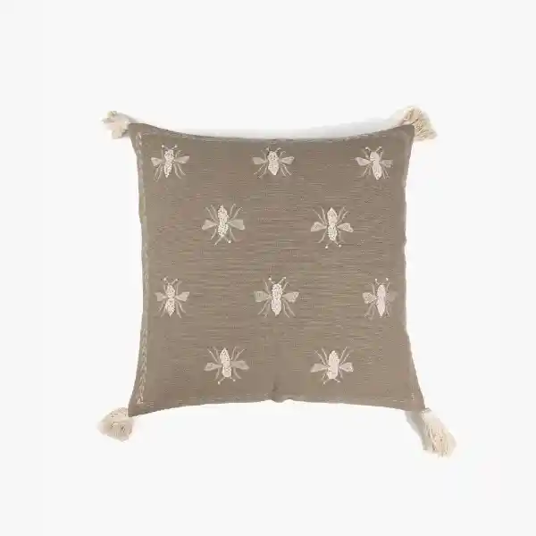 Cojín Algodón Abejas Bordadas Taupe