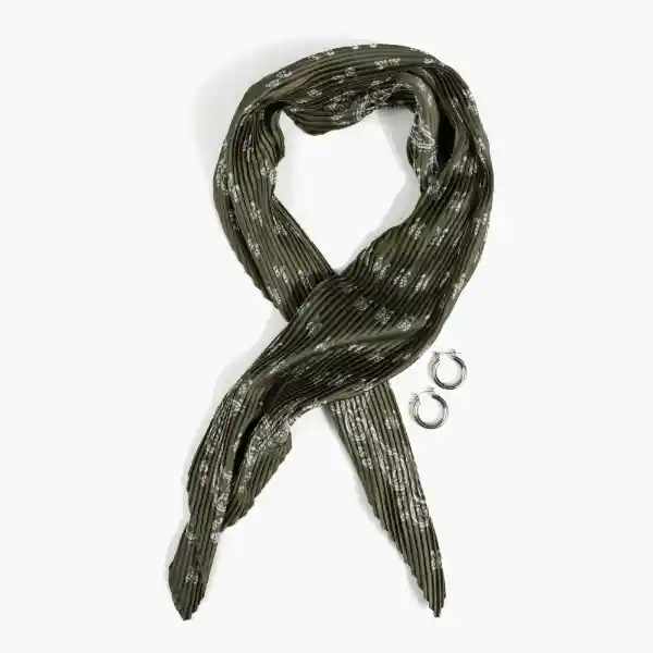 Set Pañuelo Y Aros Plisado Verde Musgo