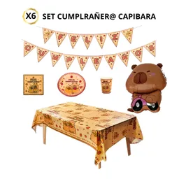 Set De Decoración De Cumpleaños Infantil Con Capibara + Globo Grande | Kit Completo Fiesta Temática