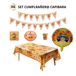 Set De Decoración De Cumpleaños Infantil Con Capibara + Globo Grande | Kit Completo Fiesta Temática