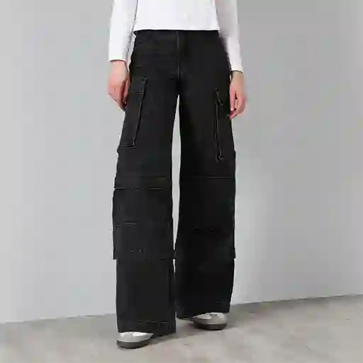 Pantalón Cargo Bolsillos Negro R 40 Mujer Raindoor