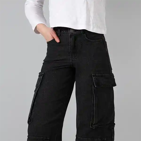 Pantalón Cargo Bolsillos Negro R 40 Mujer Raindoor