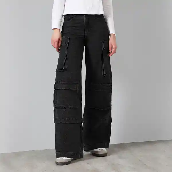 Pantalón Cargo Bolsillos Negro R 34 Mujer Raindoor