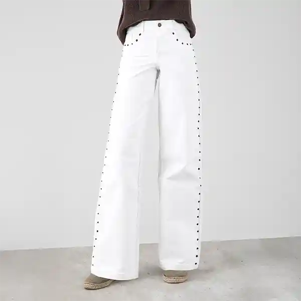 Pantalón Remaches Blanco 40 Mujer Raindoor