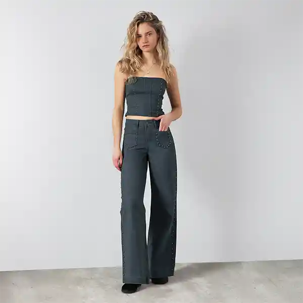 Pantalón Tachas Bolsillos Gris 34 Mujer Raindoor