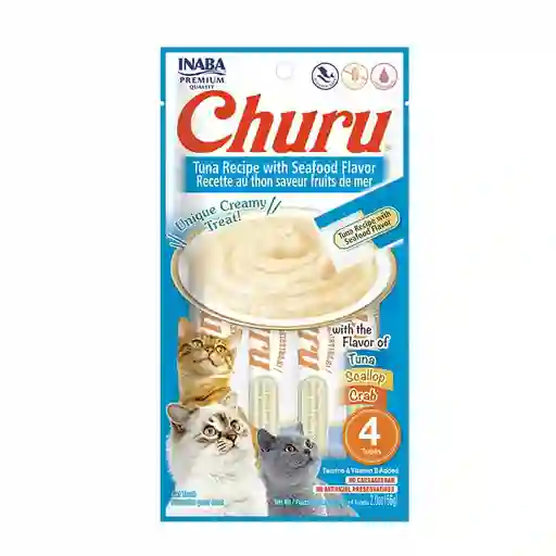 Snack Gato Churu Atun Y Mariscos 4 Tubos