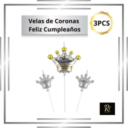 Velas Corona Feliz Cumpleaños Plata Y Dorado (3 Pcs) Set Único Regalos Chic