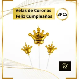 Velas Corona Feliz Cumpleaños Dorado Brillante (3 Pcs) - El Toque Real Único De Regalos Chic