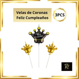 Velas Corona Feliz Cumpleaños Dorado Y Negro (3 Pcs) - El Toque Real En Regalos Chic