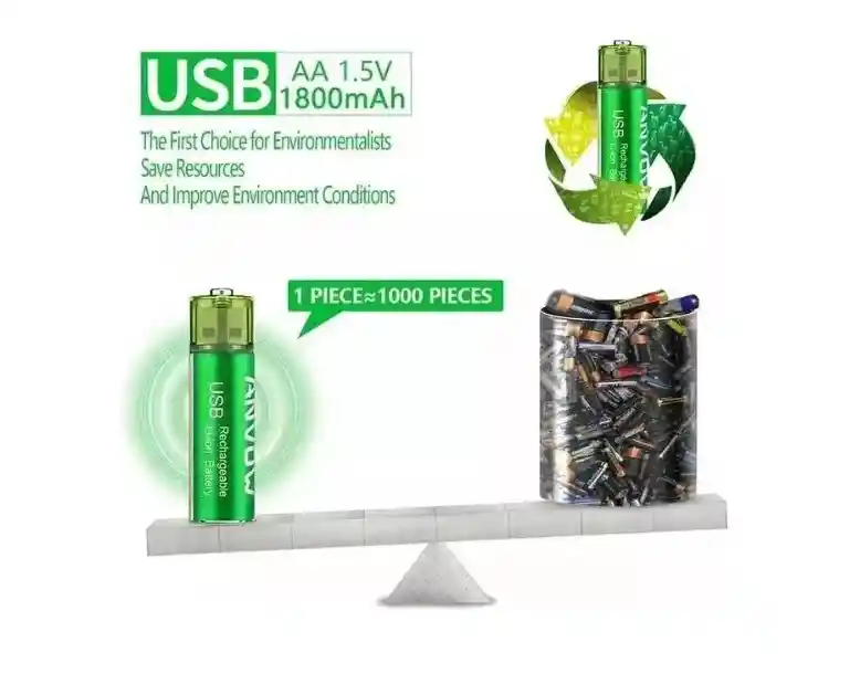 Batería Usb Recargable Aa 1,5v Alto Rendimiento - 1 Unidad