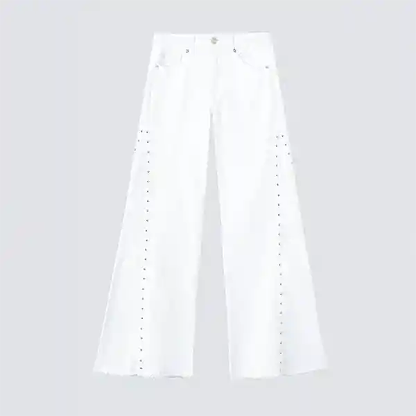 Pantalón Wide Leg Corte Lateral Tachas Blanco 42 Mujer Raindoor