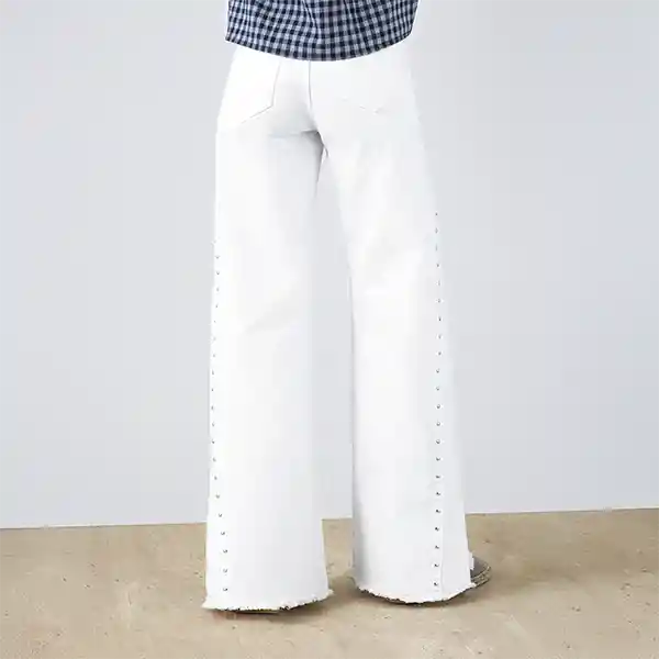 Pantalón Wide Leg Corte Lateral Tachas Blanco 42 Mujer Raindoor