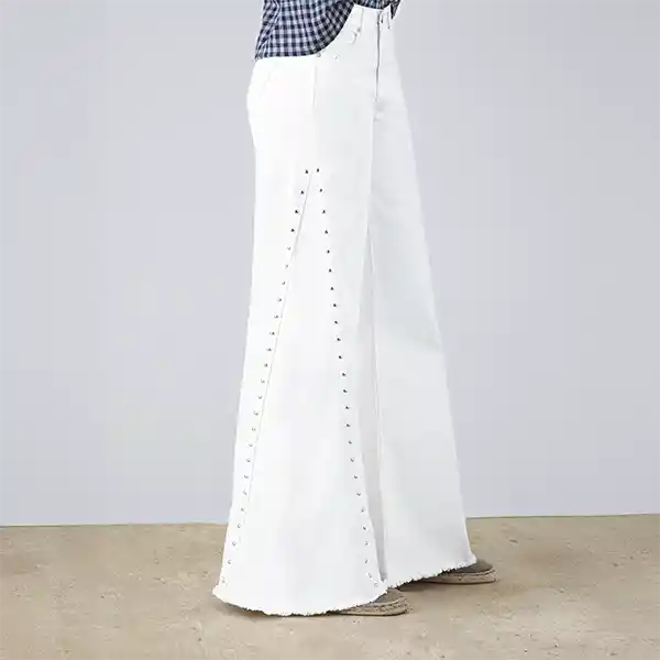 Pantalón Wide Leg Corte Lateral Tachas Blanco 38 Mujer Raindoor