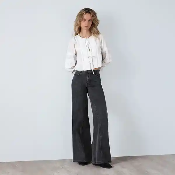 Pantalón Extra Wide Leg Corte Entrepierna Negro 36 Mujer Raindoor