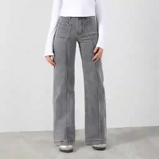 Pantalón Wide Leg Pocket Gris 44 Mujer Raindoor
