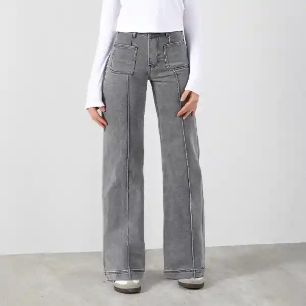 Pantalón Wide Leg Pocket Gris 32 Mujer Raindoor