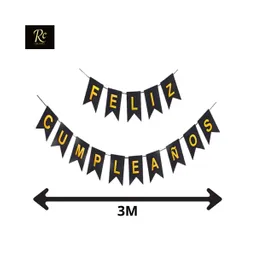 Guirnalda "feliz Cumpleaños" Dorada Y Negra Elegante (3 Metros) - Exclusivo Regalos Chic