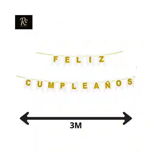 Guirnalda "feliz Cumpleaños" Dorada Y Blanca Elegante (3 Metros) - Exclusivo Regalos Chic