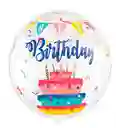 Globo Burbuja "happy Birthday" Con Torta (80 Cm) - Exclusivo Regalos Chic