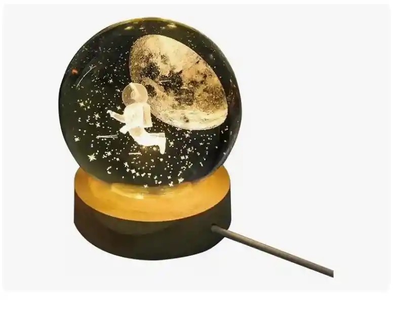 Esfera De Cristal Y Madera Con Blanca Astronauta Lunar